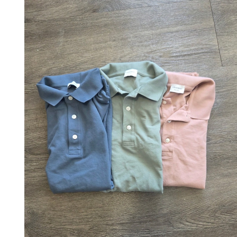 håndværk Pima Cotton Polo Shirt Men M Blue Green Pink Set of 3 Pique